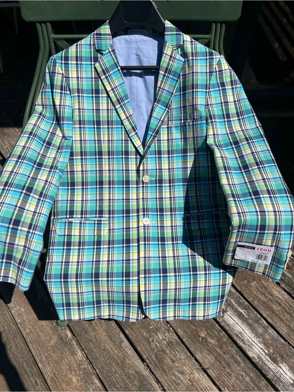 IZOD Boys Madras Plaid Blue, Green & Yellow Sport Coat Sz 20